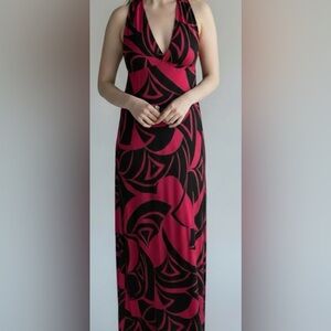 Stella Cruz Ladies Medium Stretchy Padded Elegant Black and Pink Maxi Sundress